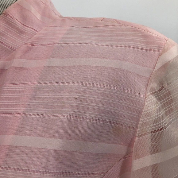 Vintage 60s Pink Stripe Floral Maxi Dress Roses Sheer Layered Mad Men Belted SzS - Picture 12 of 12